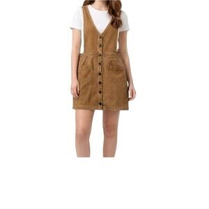 Very J Mini Dress Womens Size L Corduroy Beige Pockets Button Up Sleeveless